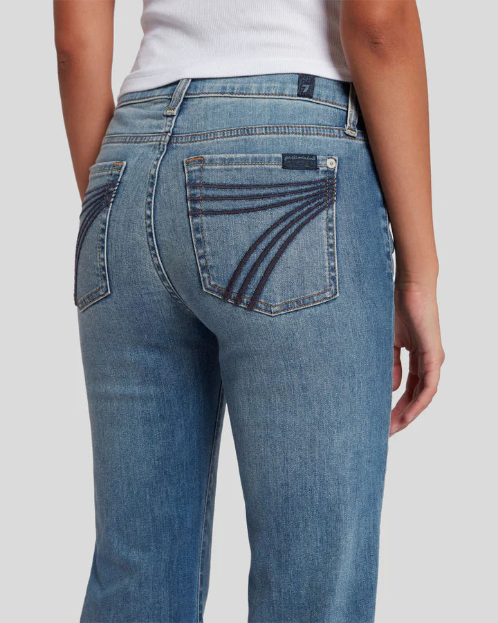 7 For All Mankind Long Dojo Bootcut Jeans – Distressed Authentic Light Wash – 36" Leg