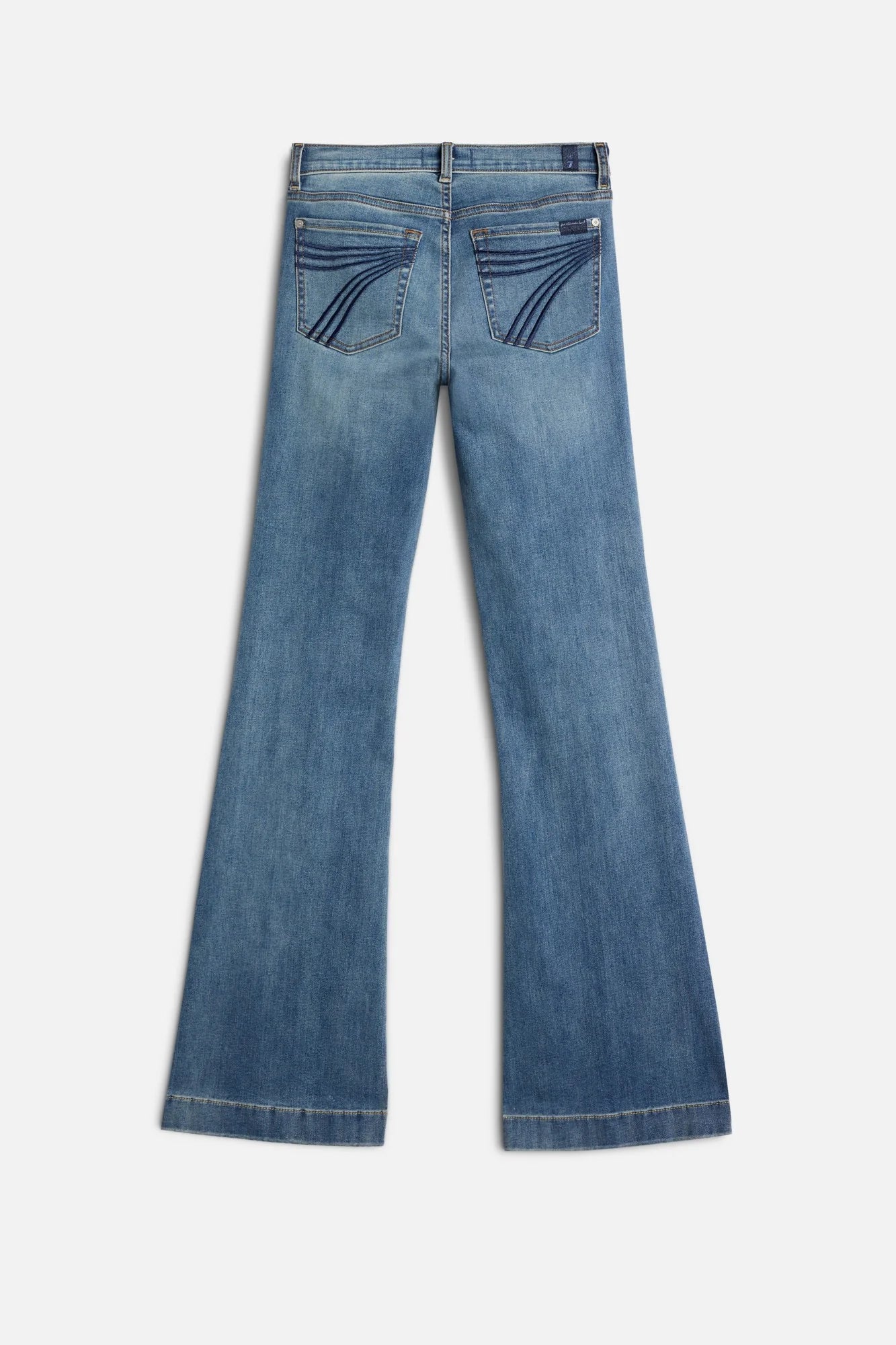 7 For All Mankind Long Dojo Bootcut Jeans – Distressed Authentic Light Wash – 36" Leg