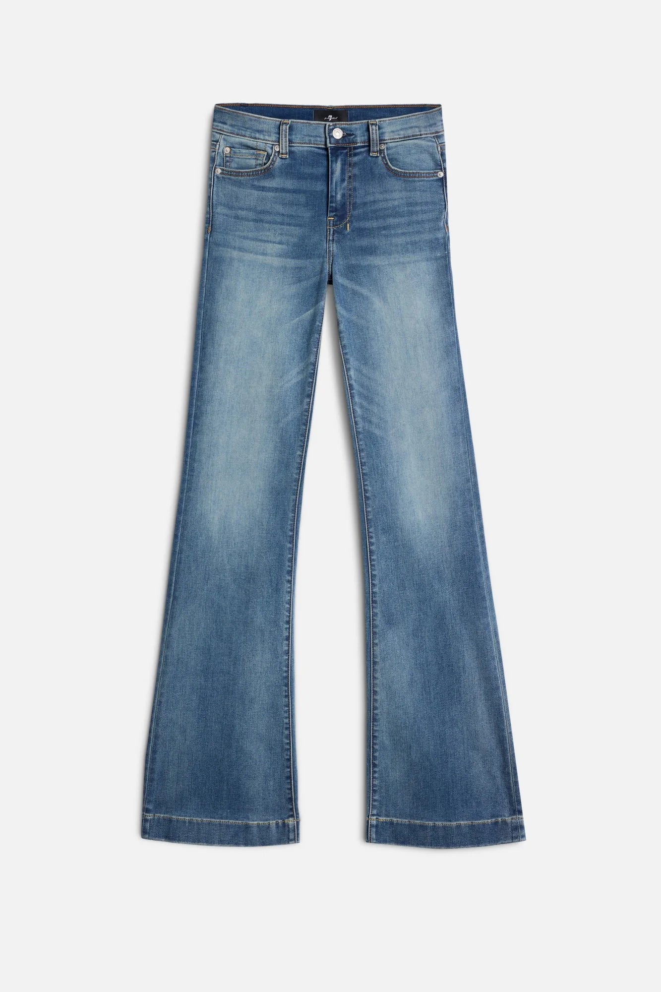 7 For All Mankind Long Dojo Bootcut Jeans – Distressed Authentic Light Wash – 36" Leg