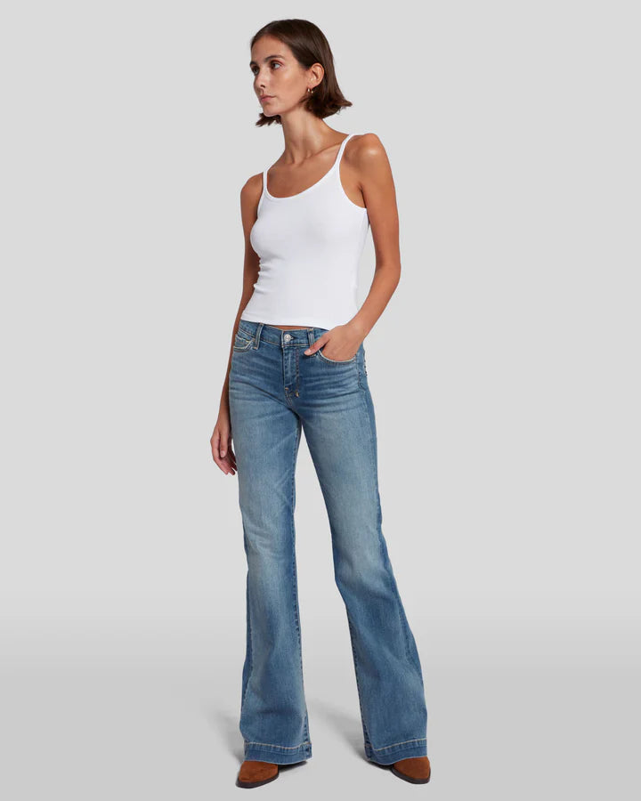 7 For All Mankind Long Dojo Bootcut Jeans – Distressed Authentic Light Wash – 36" Leg