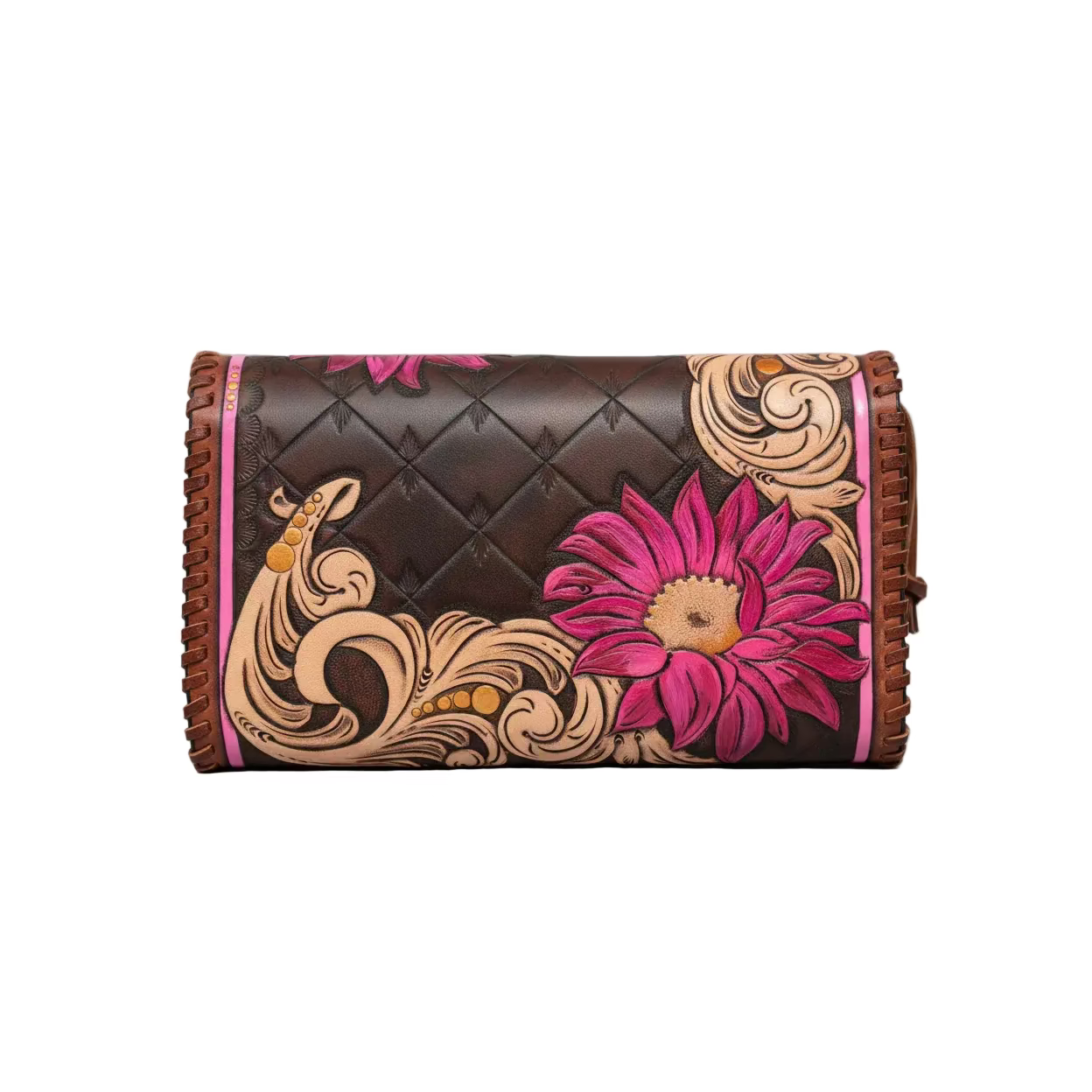 Riverstone Leather Creations Women's Pink Floral Leather Purse