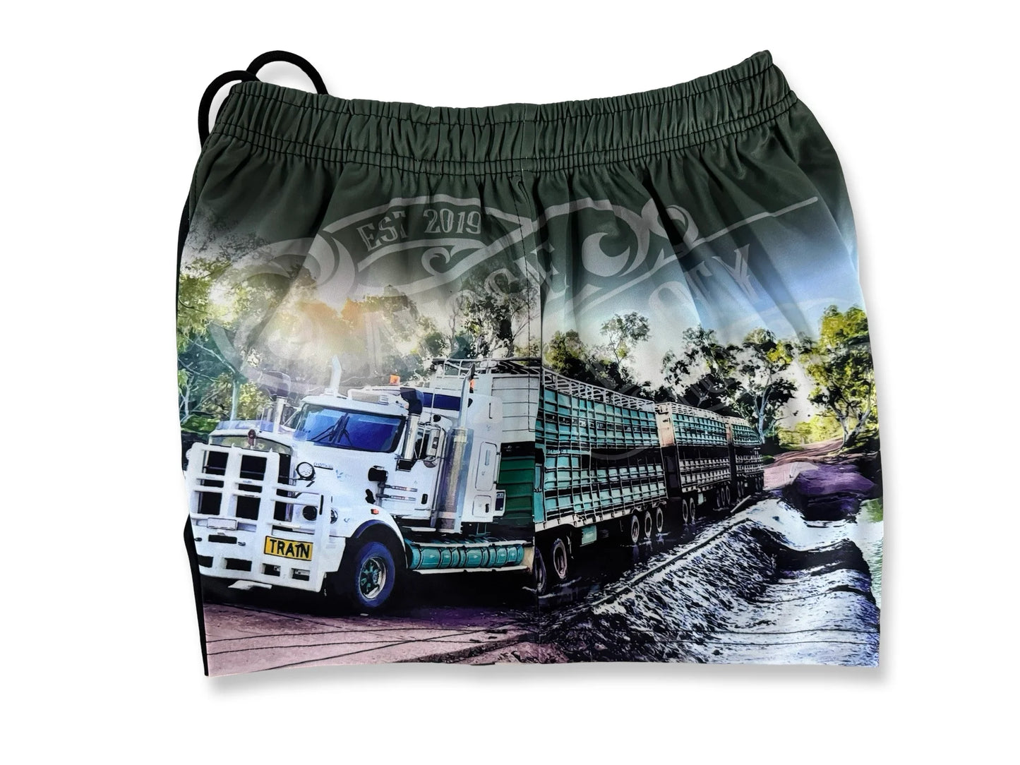 Aussie Footy Shorts Green Truck with Pockets