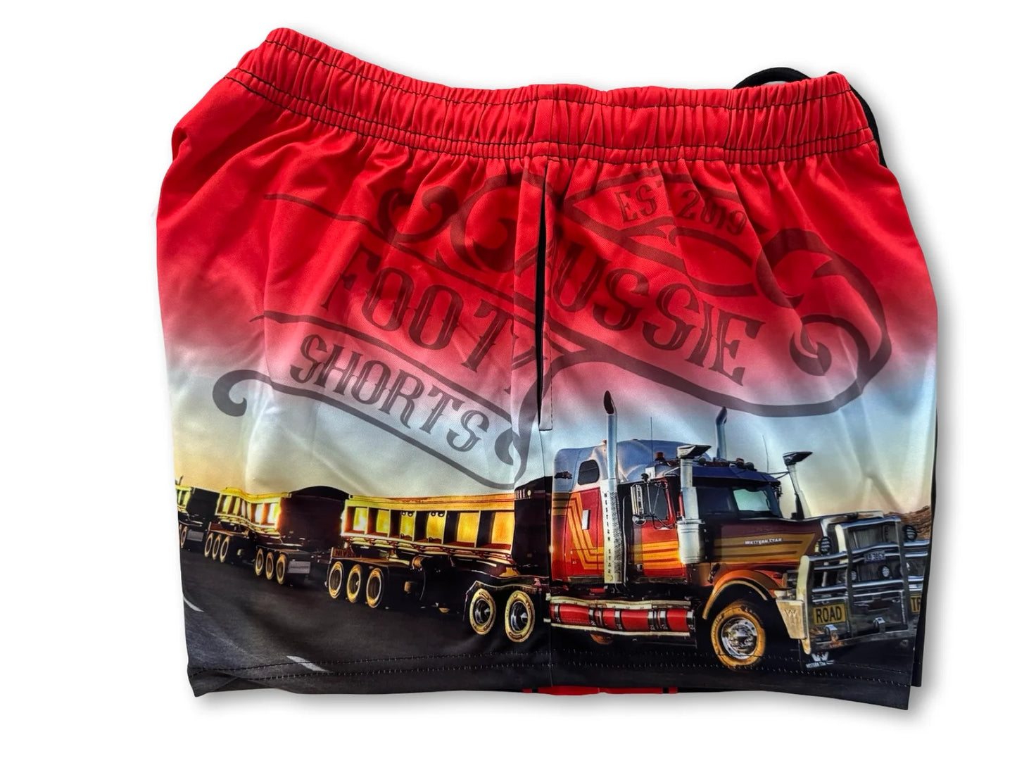 Aussie Footy Shorts Red Truck with Pockets