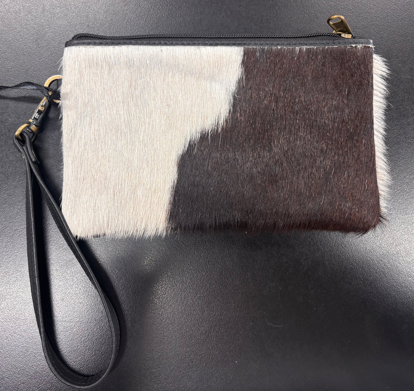 Ladies Small Cowhide Clutch Black and White