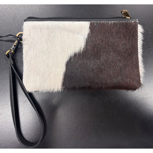 Ladies Small Cowhide Clutch Black and White