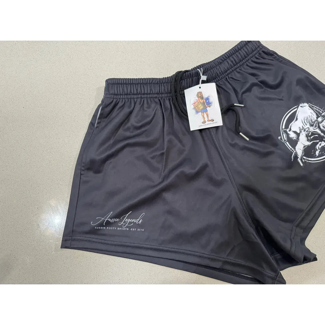 Aussie Footy Shorts Cattle Dog - Black with Pockets