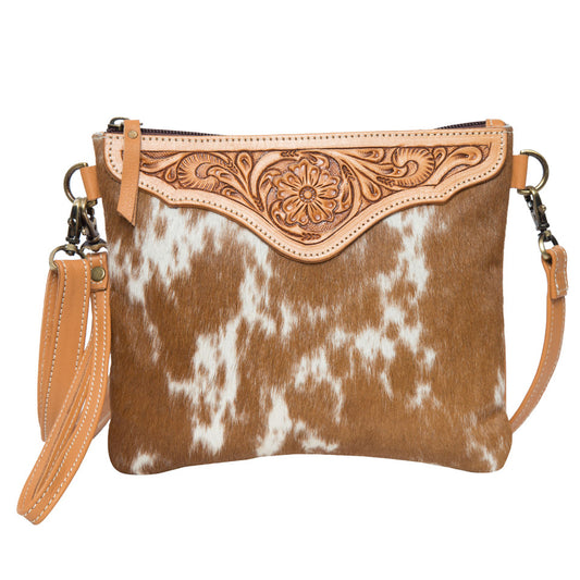 Tooled Cowhide Clutch / Crossbody Tan