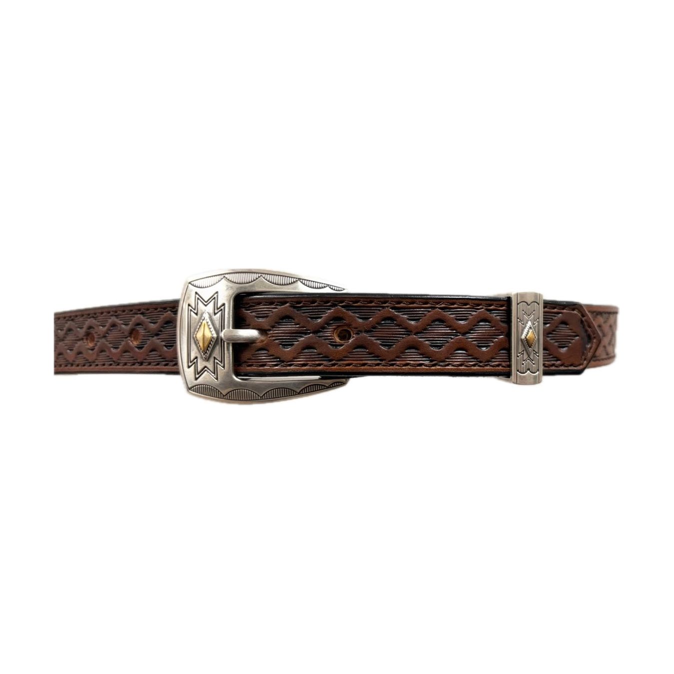 Riverstone Leather Creations Handrcrafted Boys Basket Stamped Belt