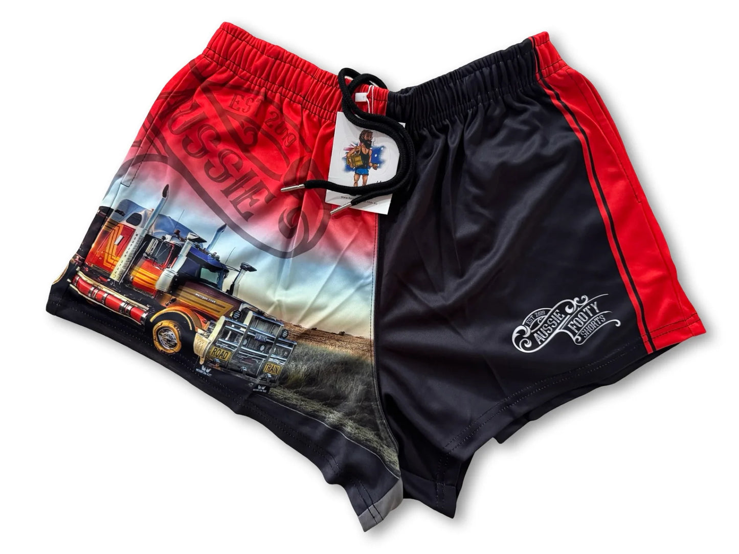 Aussie Footy Shorts Red Truck with Pockets