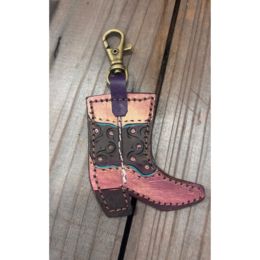 Riverstone Leather Creations Handcrafted Small Boot Keychain Purple