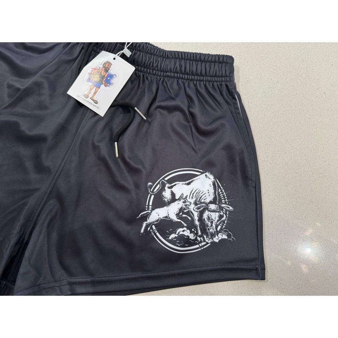 Aussie Footy Shorts Cattle Dog - Black with Pockets