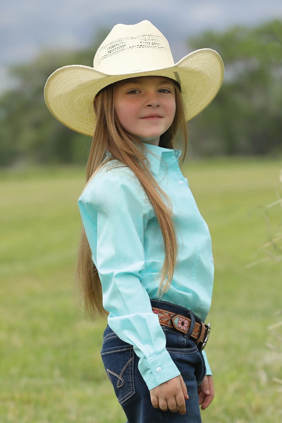Cruel Girl Button-Down Western Shirt - Turquoise