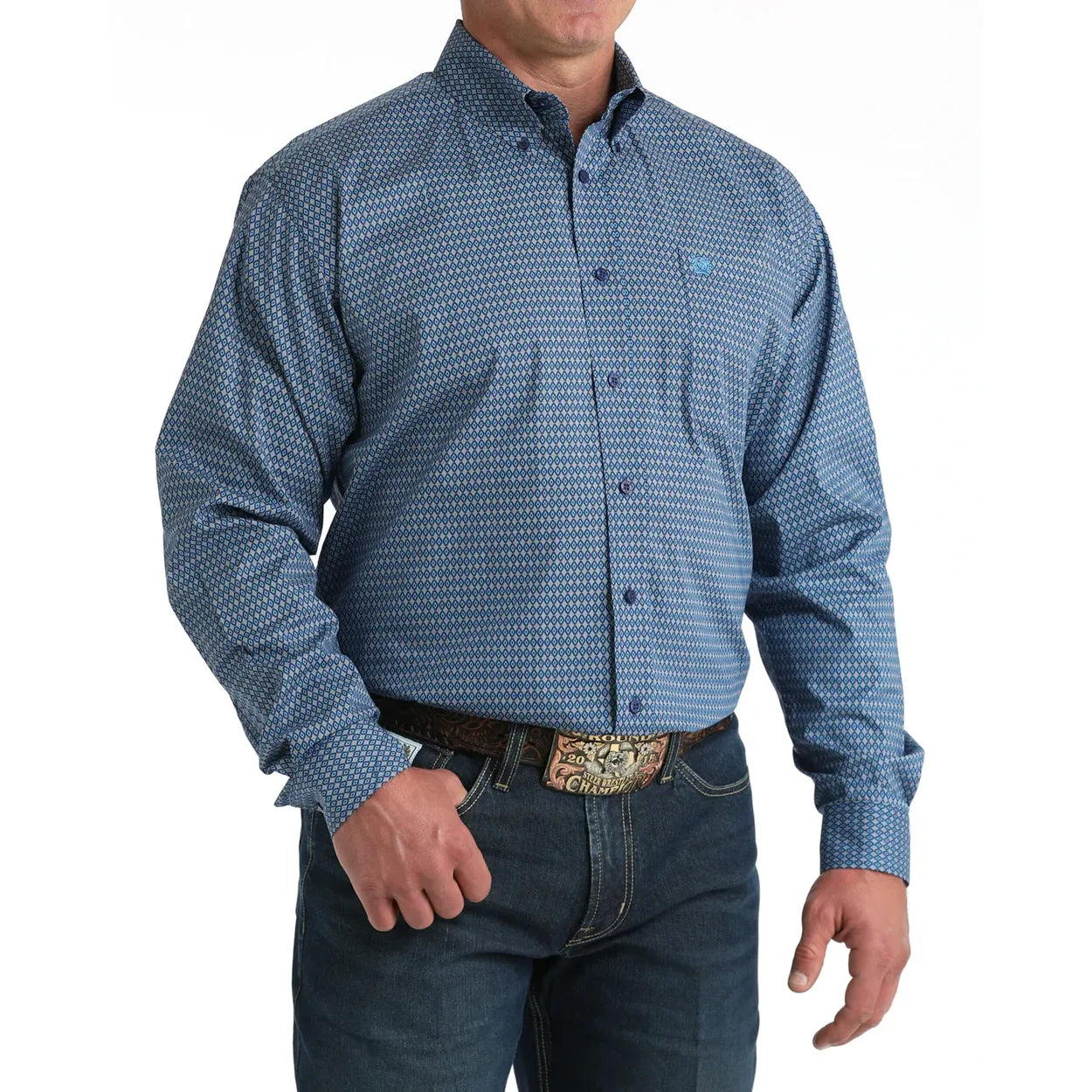 Men's Cinch Royal Blue Geometric Print Long Sleeve