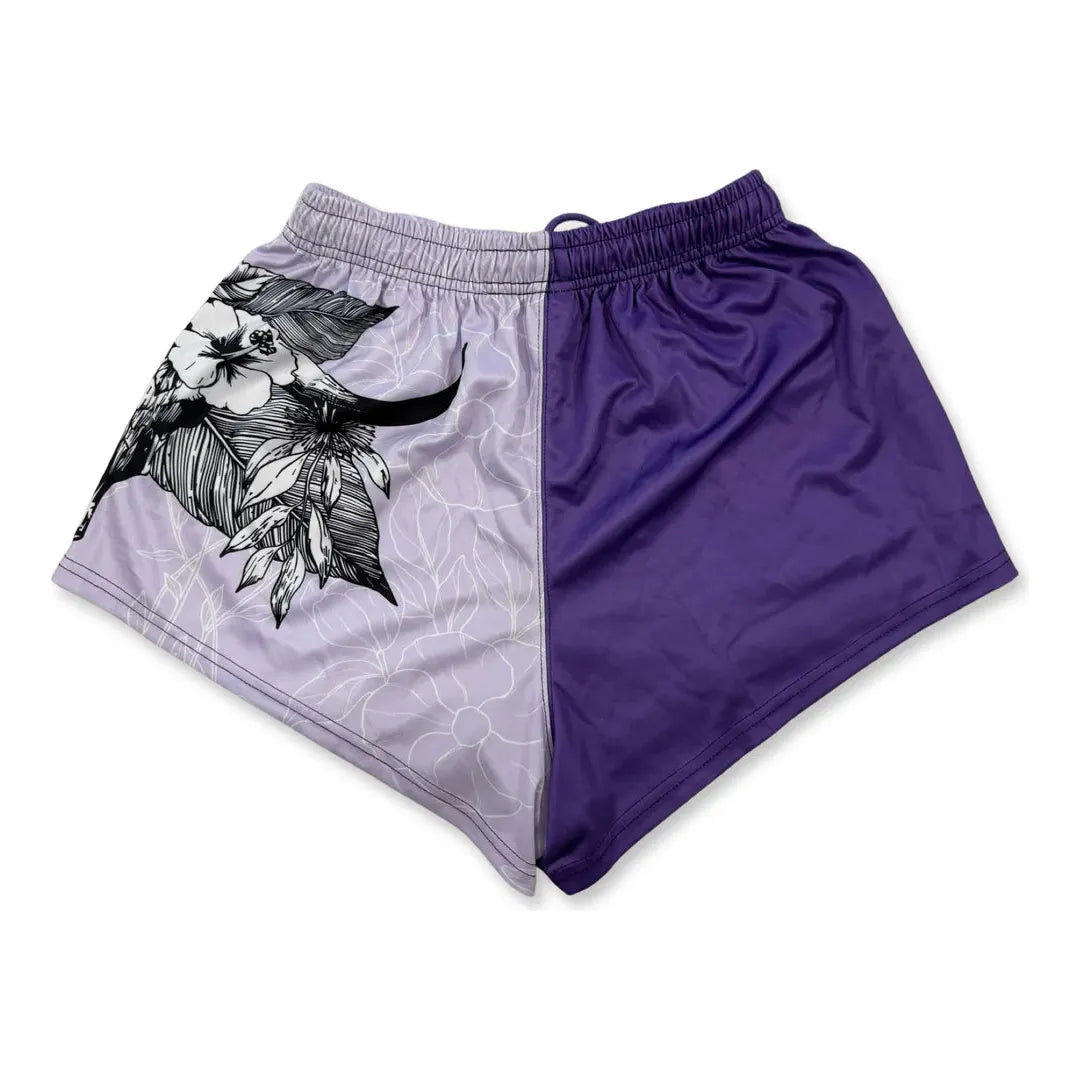 Aussie Footy Shorts Bull Skull - Purple with Pockets