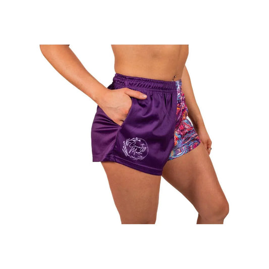 Aussie Footy Shorts Purple Paisley with Pockets