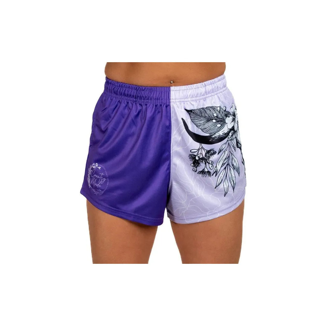 Aussie Footy Shorts Bull Skull - Purple with Pockets