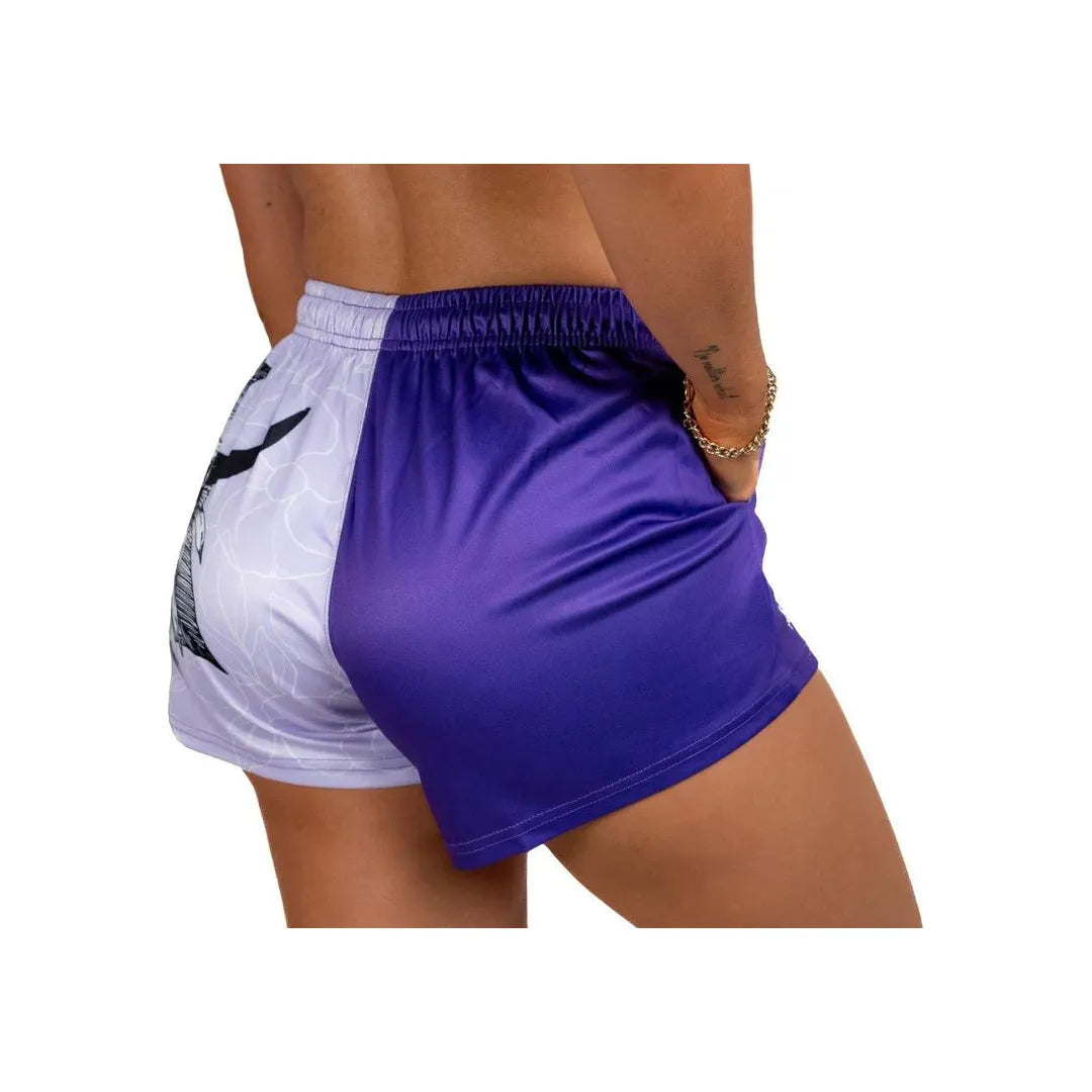 Aussie Footy Shorts Bull Skull - Purple with Pockets