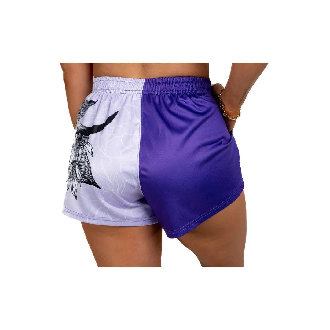 Aussie Footy Shorts Bull Skull - Purple with Pockets