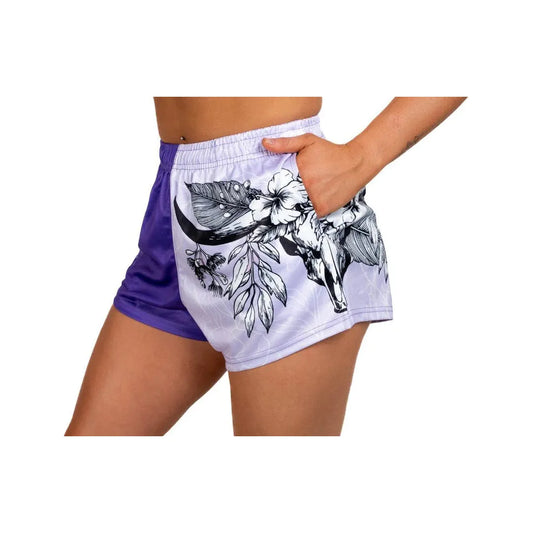 Aussie Footy Shorts Bull Skull - Purple with Pockets