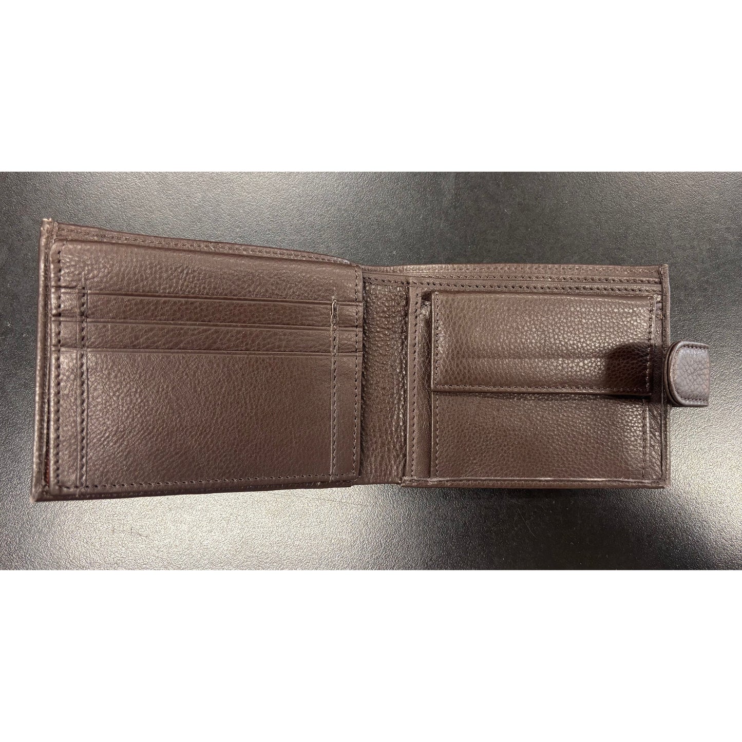 Men's Leather Wallet with Snap Closure Dark Brown