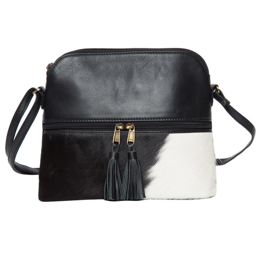 Ladies Cowhide Sling Bag Black and White