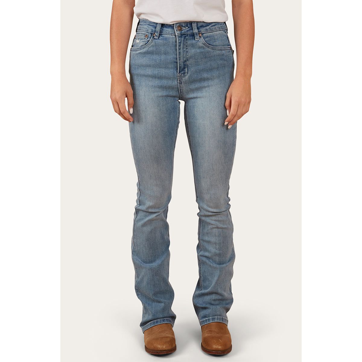 Ringers Western Penny Womens High Rise Bootleg Jean Light Blue