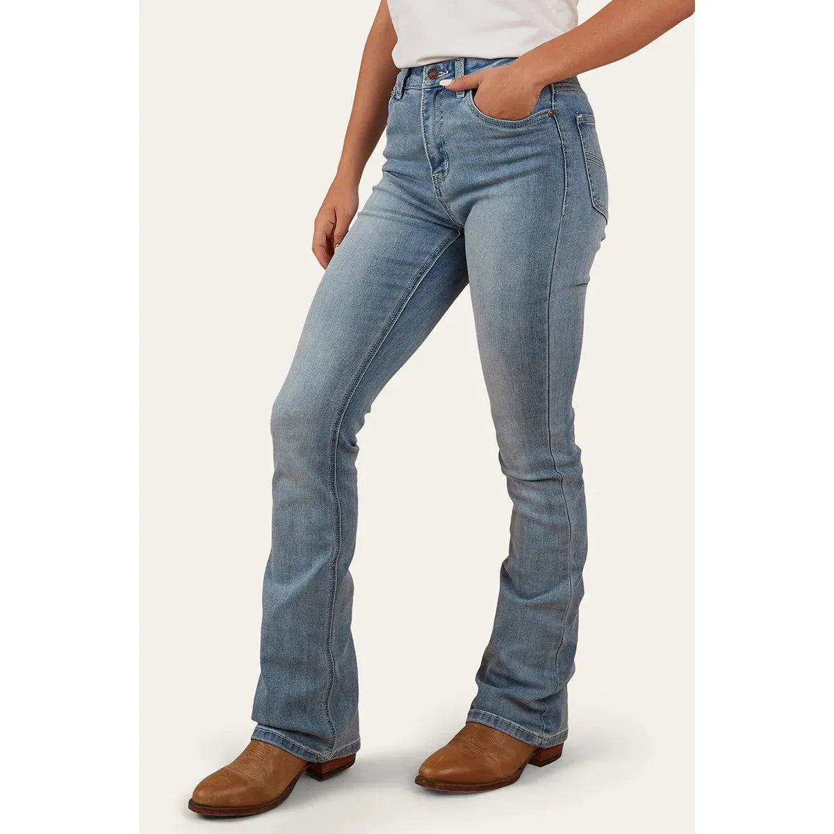 Ringers Western Penny Womens High Rise Bootleg Jean Light Blue