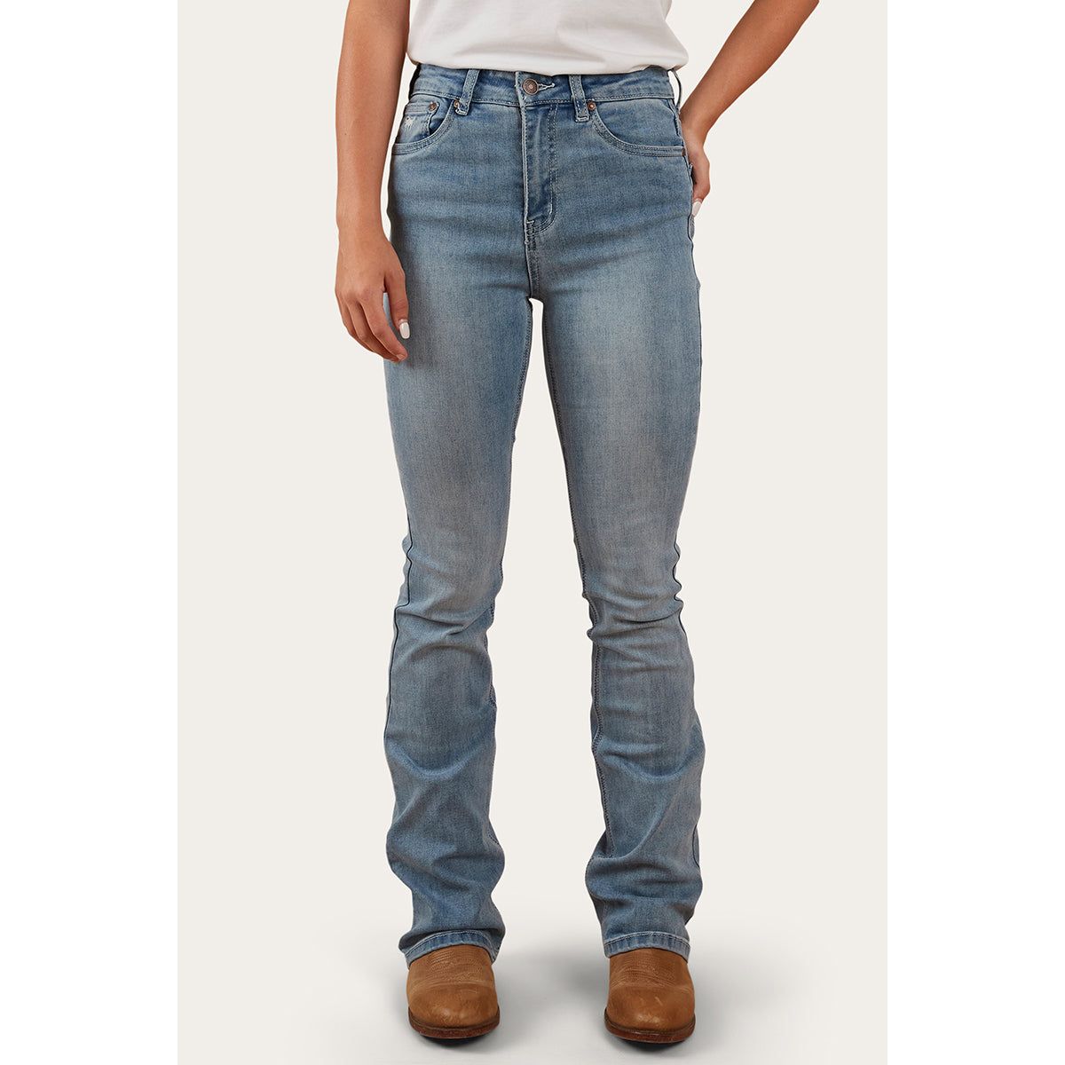 Ringers Western Penny Womens High Rise Bootleg Jean Light Blue