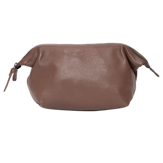 Grain Leather Toiletry Bag Dark Brown