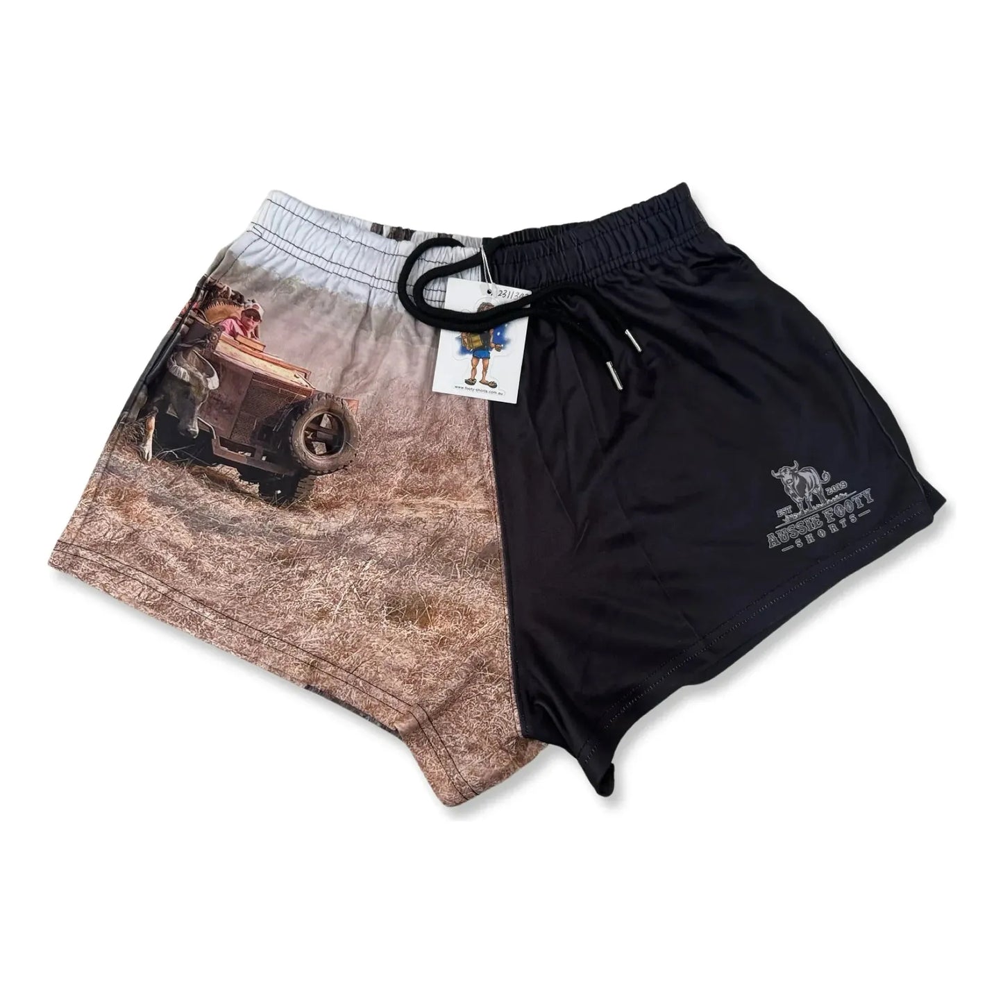 Aussie Footy Shorts Buffalo Muster with Pockets