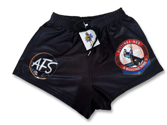 Aussie Footy Shorts Wetting Lines & Banging Nines - with Pockets