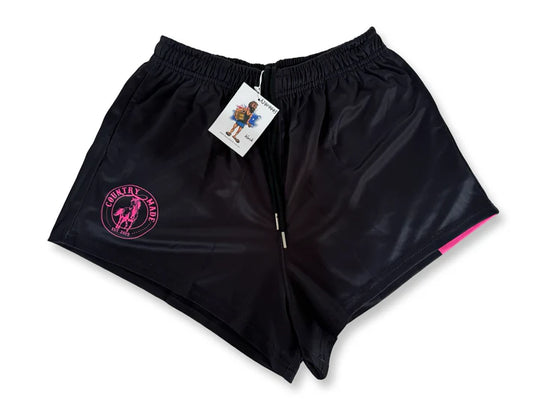Aussie Footy Shorts Plain Pink & Black - with Pockets