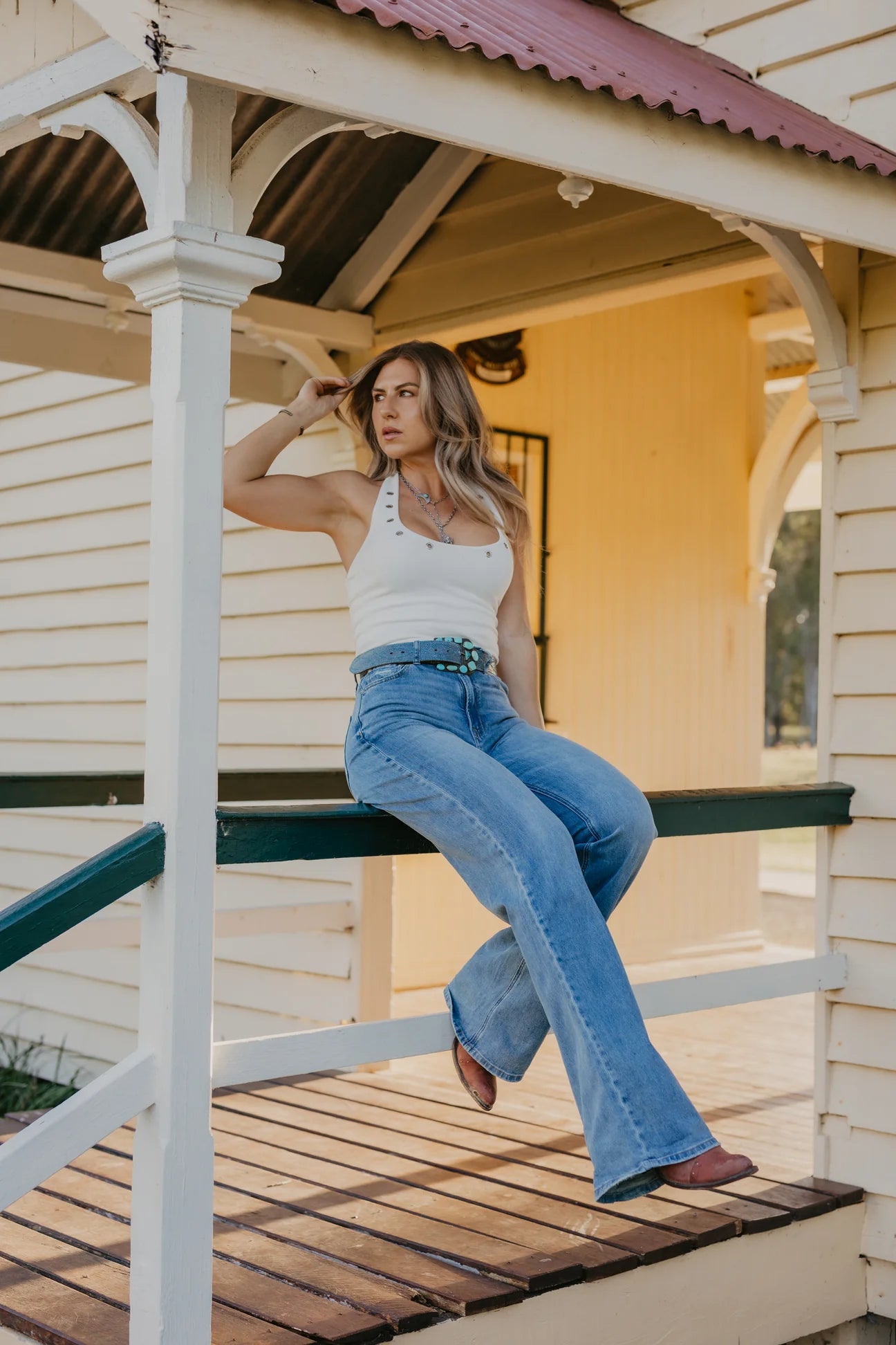 CC Western Women's Boomer High Rise Wide Leg Boyfriend Jeans - Medium Wash