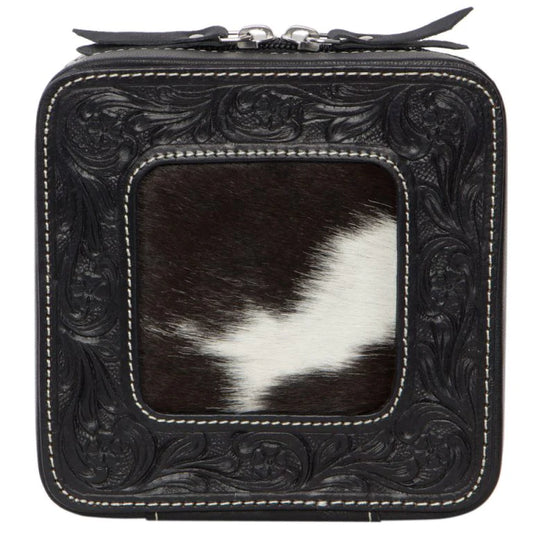 Tooled Cowhide Jewellery Box Black