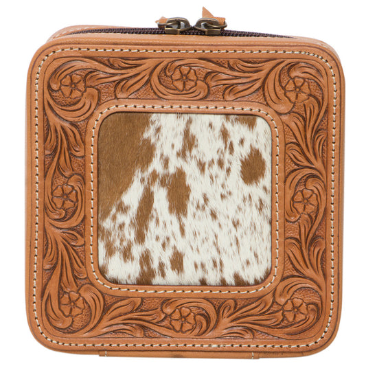 Tooled Cowhide Jewellery Box Tan