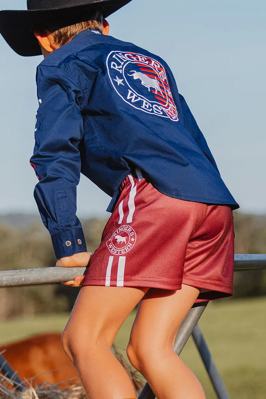 Ringers Western Kids Footy Shorts - Burgundy