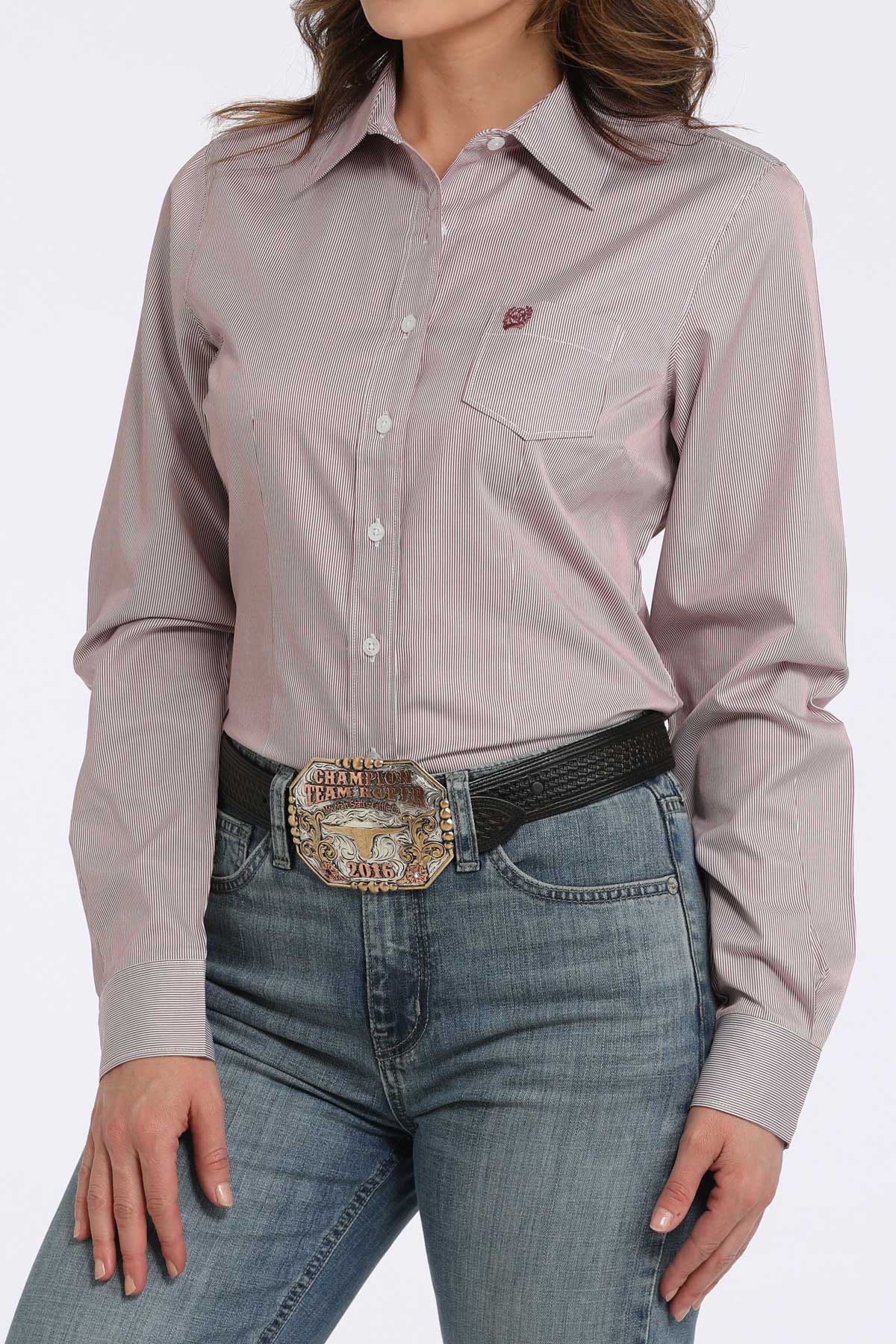 Cinch Women's Pink Stripe Button Down Western Shirt