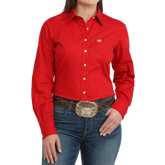 Cinch Women's Solid Button-Down Western Shirt - Red