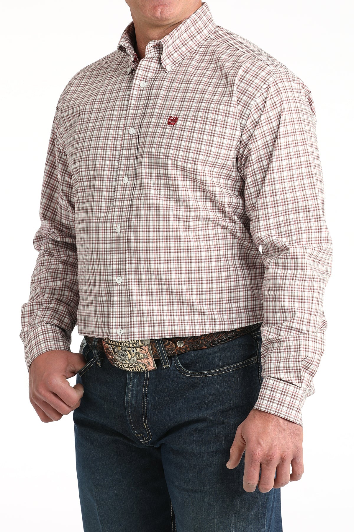 Cinch Men's Classic Fit Button-Down Western Shirt - White Plaid