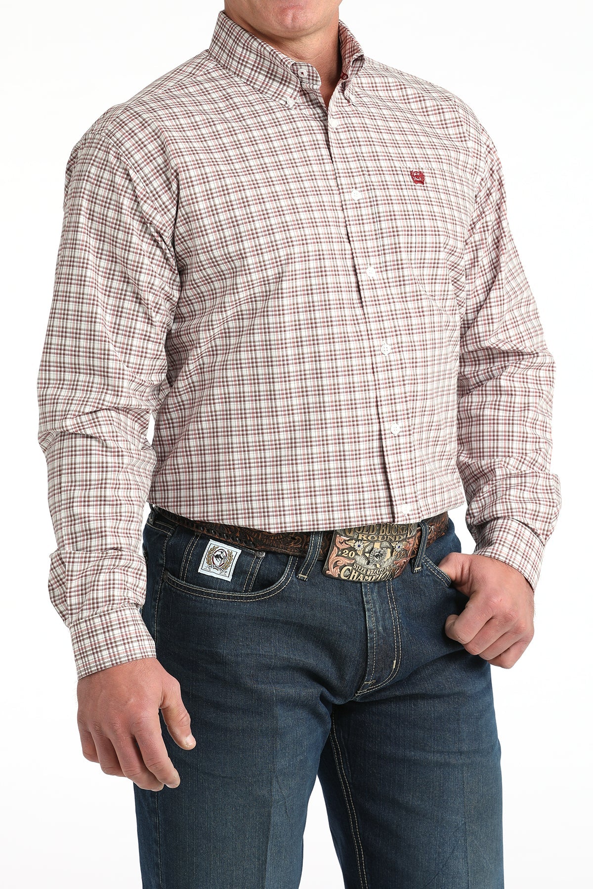 Cinch Men's Classic Fit Button-Down Western Shirt - White Plaid
