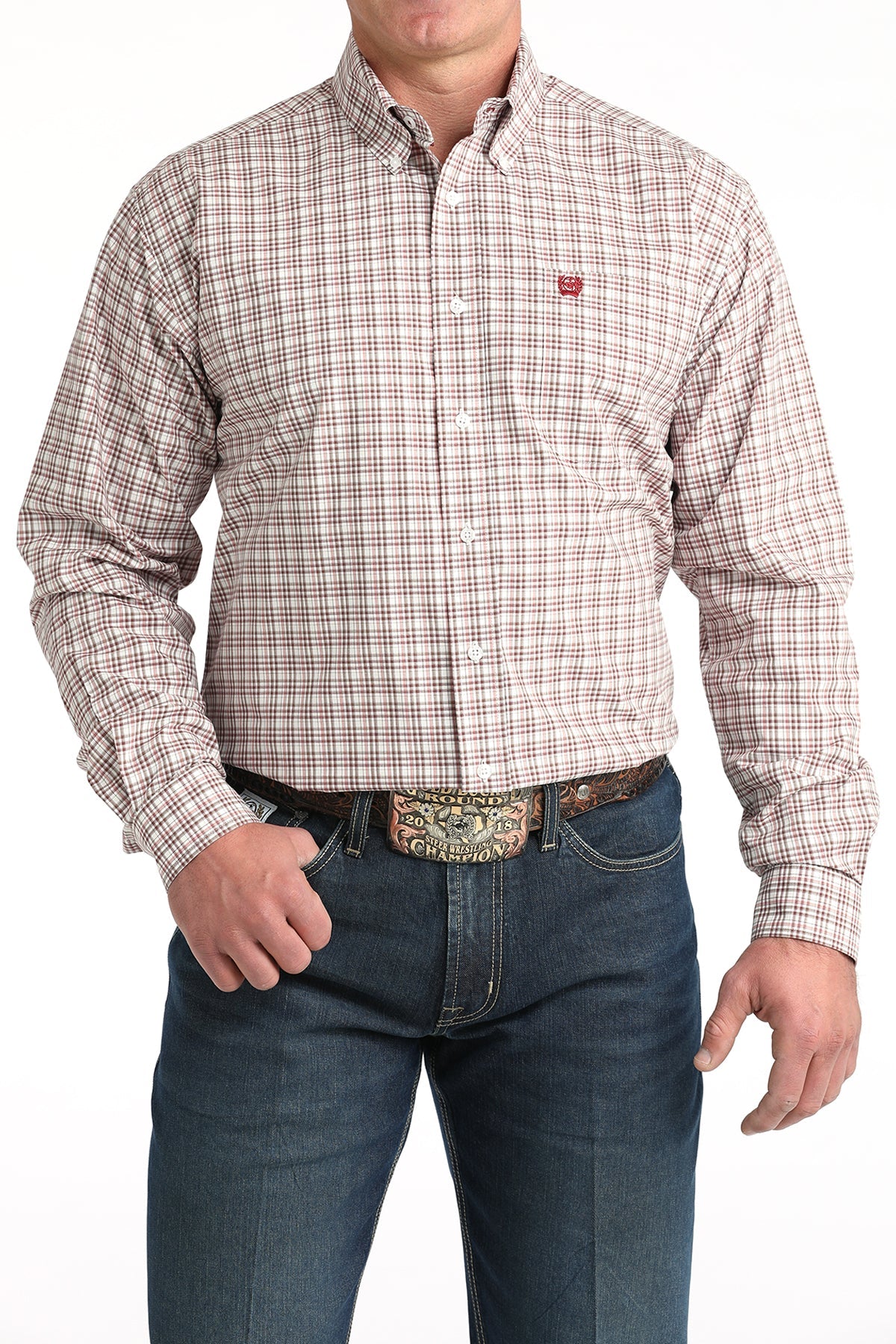 Cinch Men's Classic Fit Button-Down Western Shirt - White Plaid
