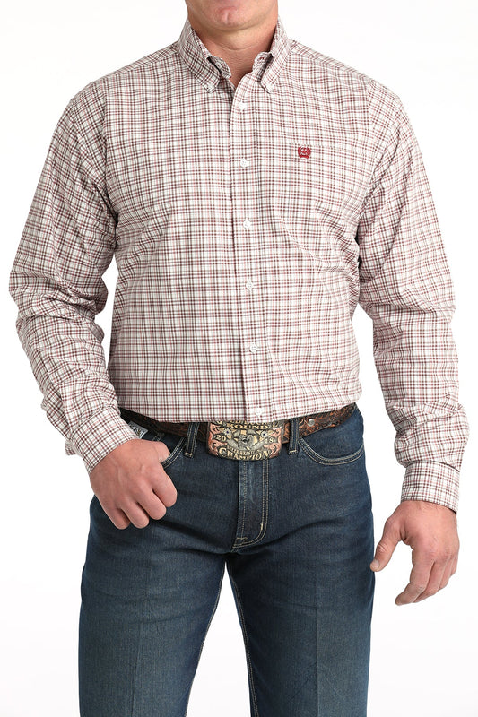 Cinch Men's Classic Fit Button-Down Western Shirt - White Plaid