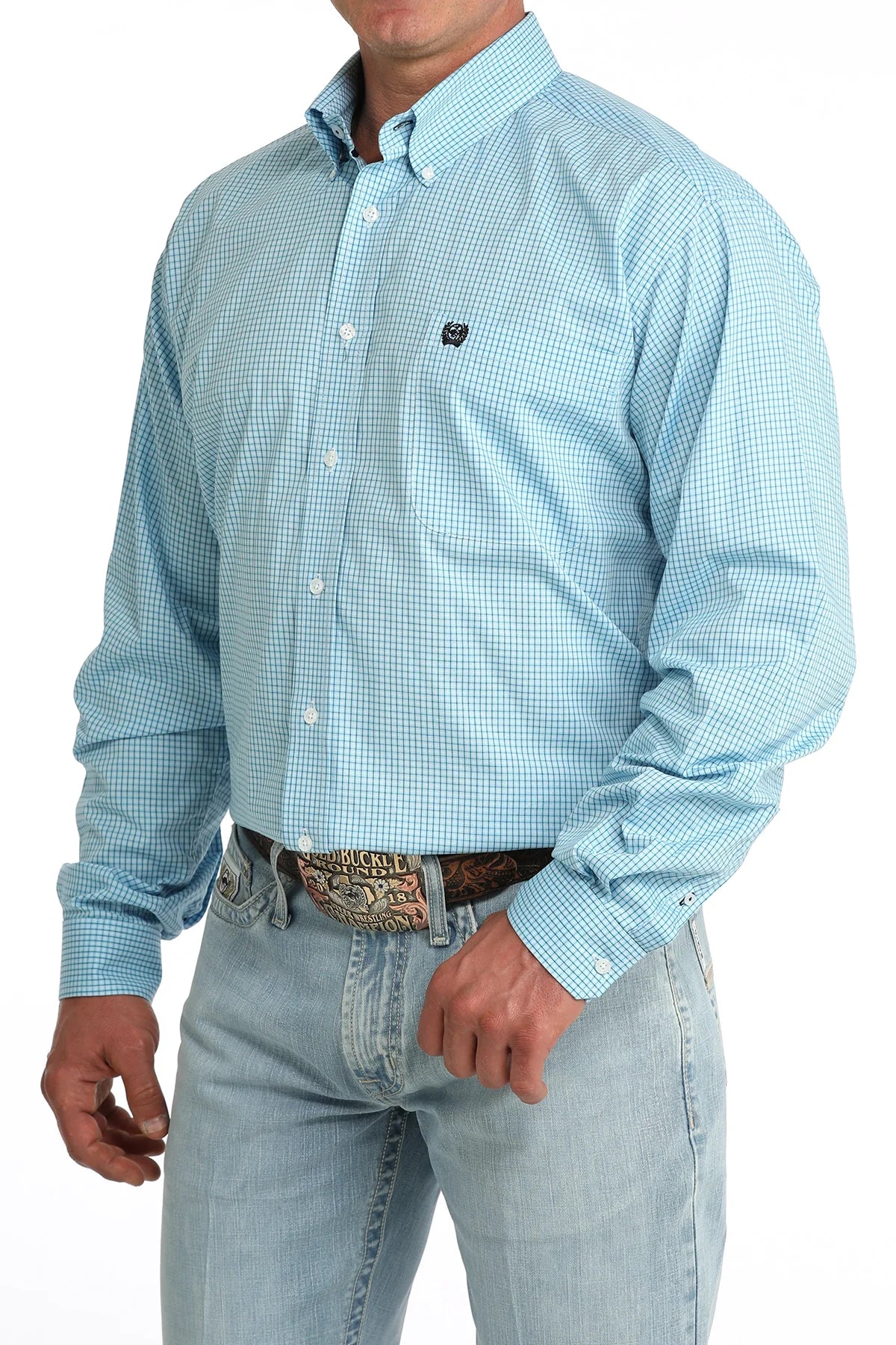 Cinch Men’s Classic Fit Button Down Shirt Blue Check – Western Work Shirt