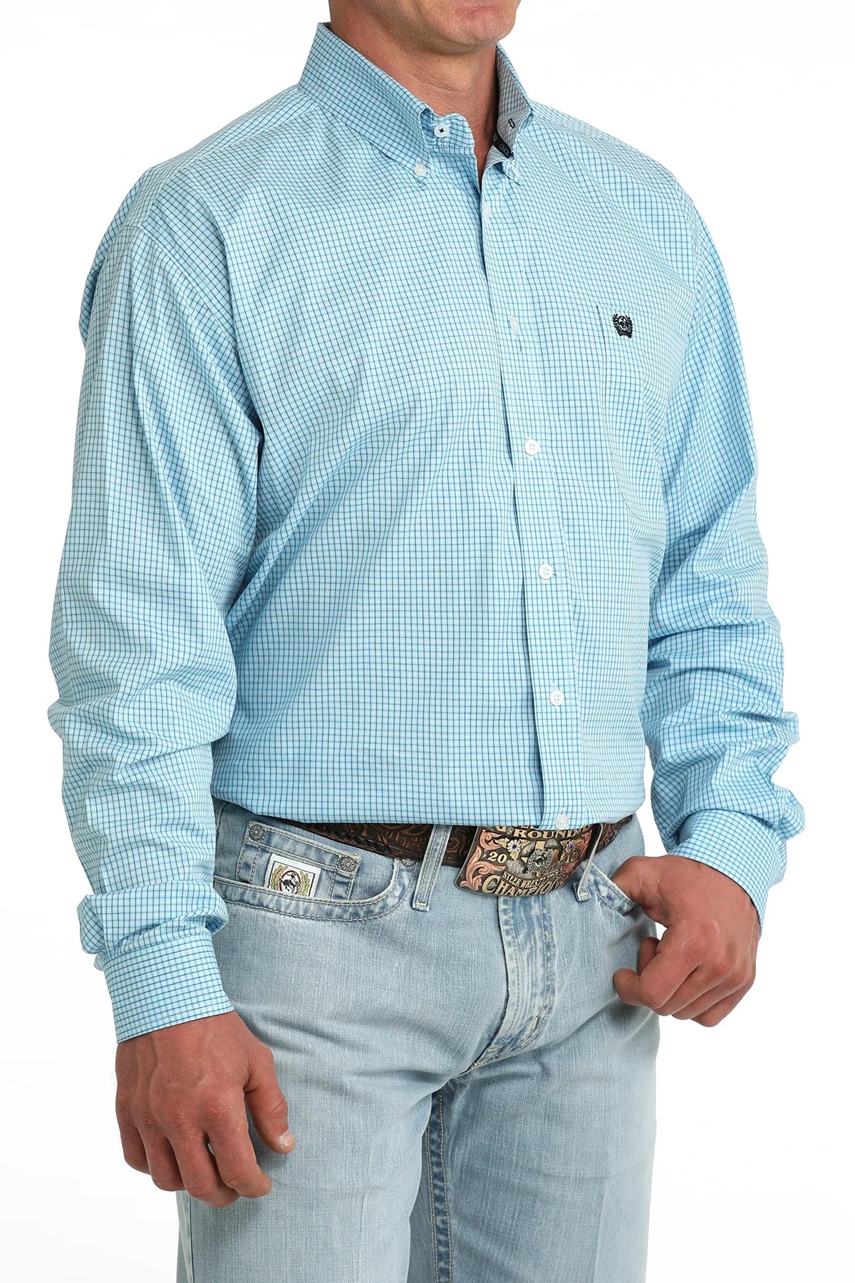 Cinch Men’s Classic Fit Button Down Shirt Blue Check – Western Work Shirt