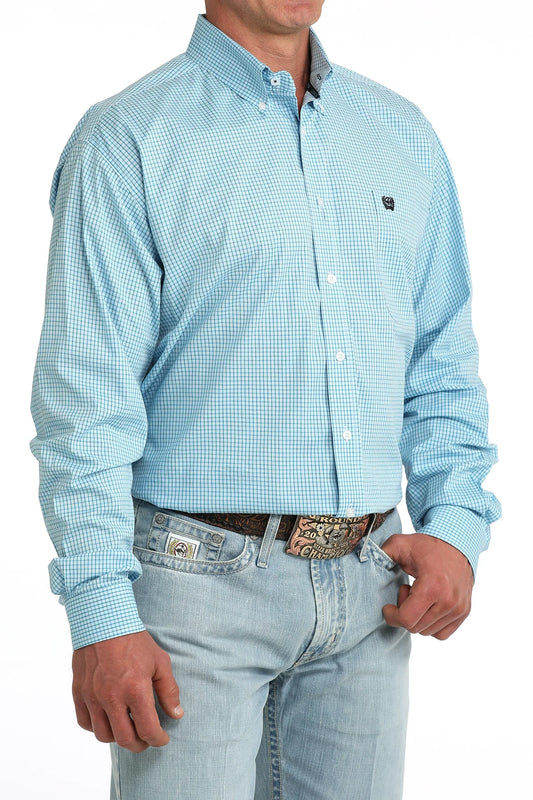 Cinch Men’s Classic Fit Button Down Shirt Blue Check – Western Work Shirt - Billy Goats Country Outfitters