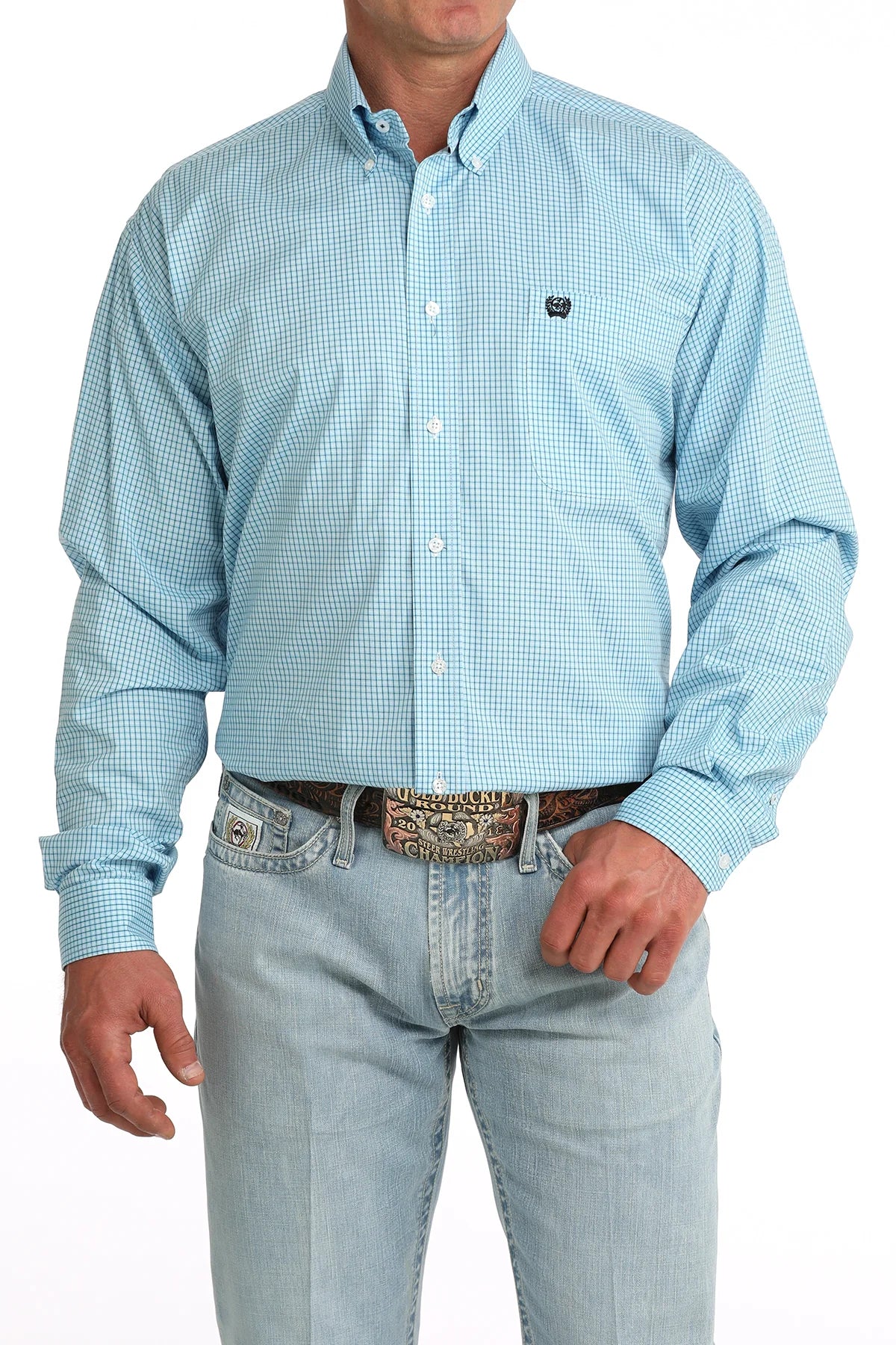 Cinch Men’s Classic Fit Button Down Shirt Blue Check – Western Work Shirt
