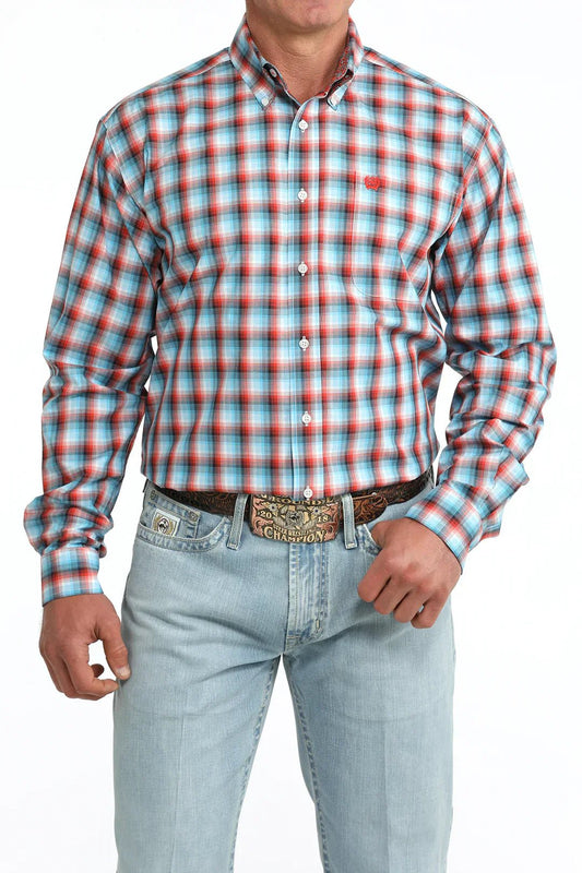 Cinch Men’s Classic Fit Button Down Shirt Blue and Red Plaid – Western Work Shirt - Billy Goats Country Outfitters