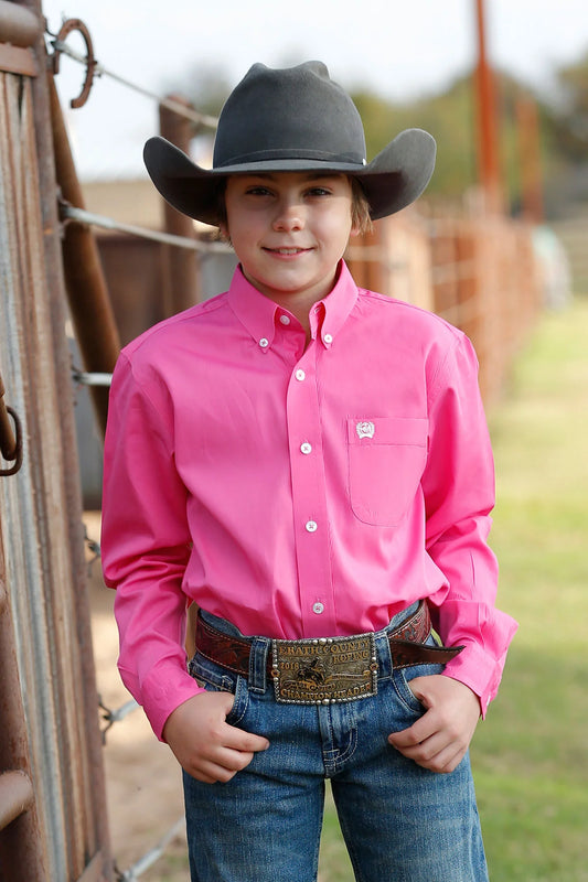 Cinch Youth Pink Button-Down Western Shirt