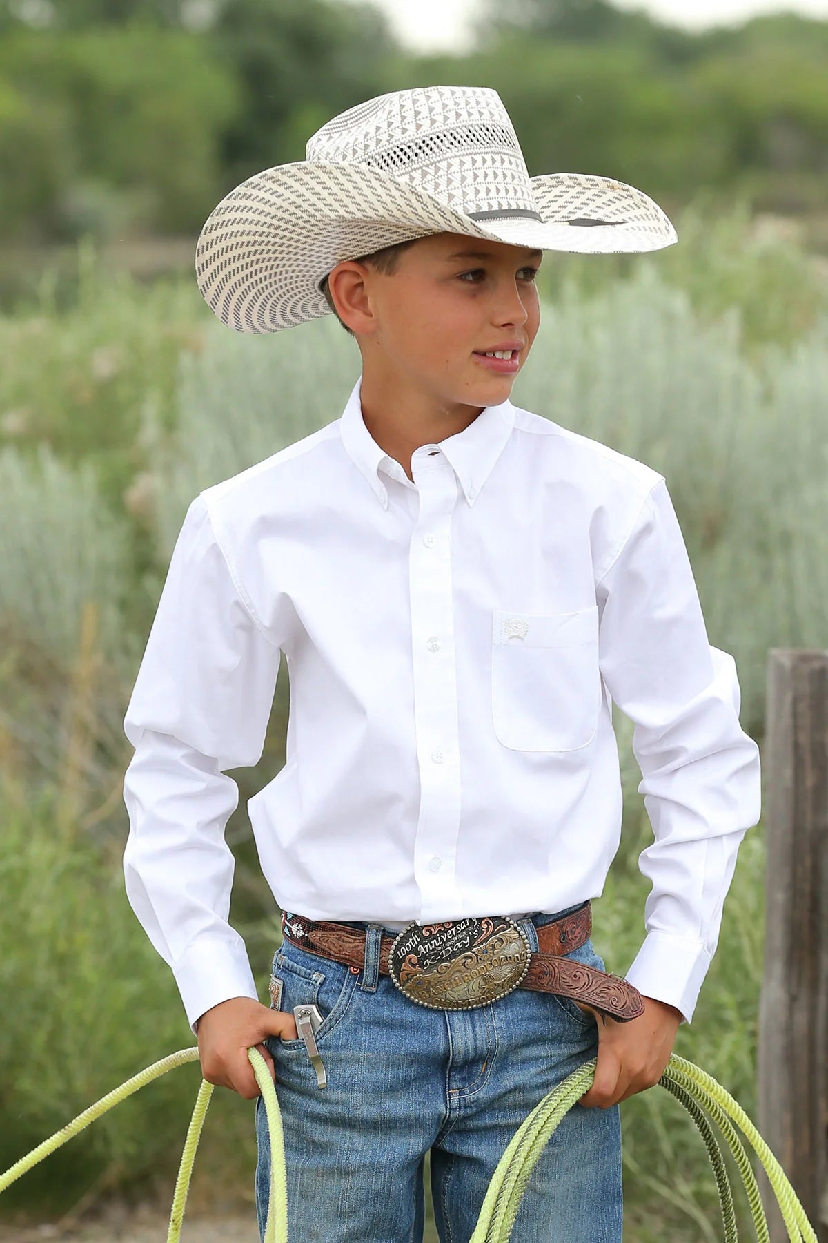 Cinch Youth White Button-Down Western Shirt