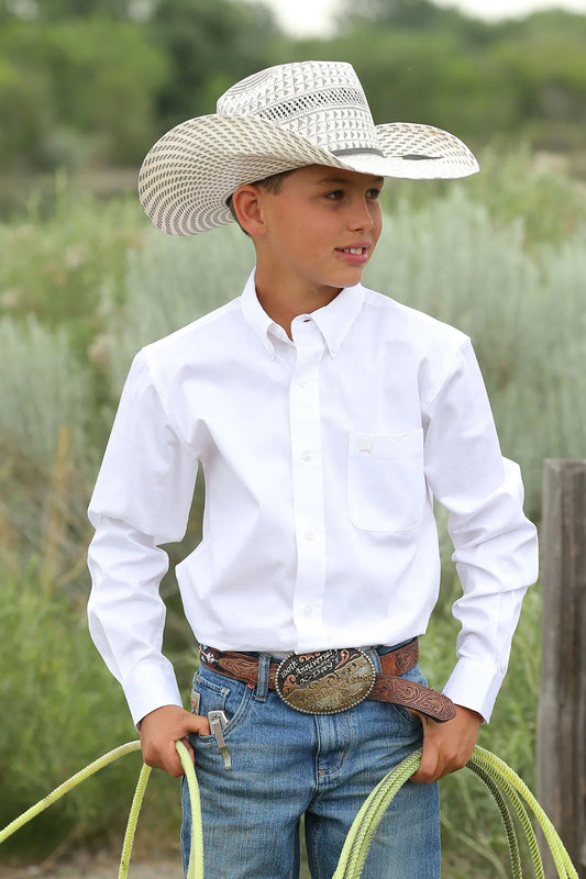 Cinch Youth White Button-Down Western Shirt